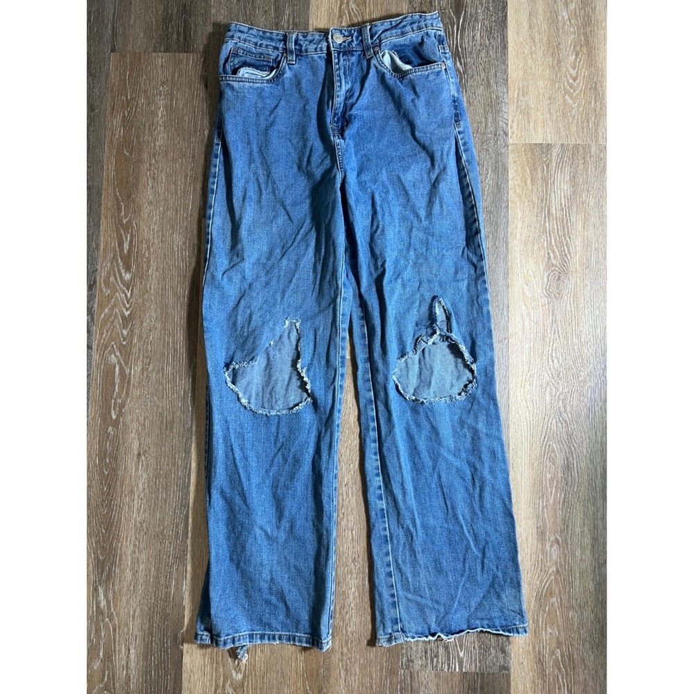 Refuge Denim 90s Wide Leg Distressed Jeans Medium Wash High Rise Size 9